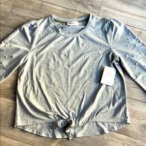 Skonhet Grey Women’s Top Long Sleeve Faux Pearl XL